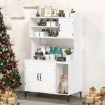 GOCAPTAIN Hidden Cat Box Enclosure with Shelf Storage, Sturdy Wood Cat Washroom Furniture, White