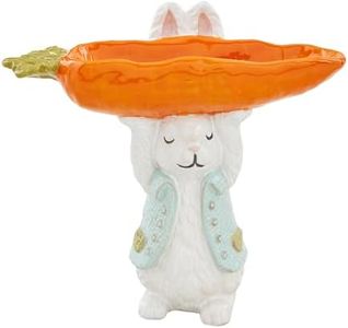 Mud Pie Bunny Carrot Candy Pedestal, 7" x 7", White