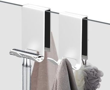 KITHOLD Shower Door Hooks, 2 Pack Triple Shower Towel Hook for Bathroom Frameless Glass Door, Stainless Steel Over Shower Door Hook for Hanger Towels, Razor, Shower Squeegee (White)