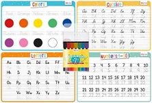 merka 4 Pack Educational Placemats for Kids with 7 Dry Erase Markers, Toddler Placemats for Dining Table, Tracing Activity Learn to Write Alphabet, Cursive, Numbers and Colors