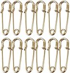 Large Safety Pins, Large Safety Pins Heavy Duty, Safety Pins for Clothes, Blanket Safety Pins, 12 Pack Pins Assorted for Clothes, Leather, Crafts, Canvas, Blankets, Shawls, Kilts (60mm 2.4'', Gold)