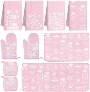 10 Pcs Pink Kitchen Dish Towels Pot Holders Oven Mitts Glove Rustic Rugs Mat Set Cute Farmhouse Kitchen Decor Accessories Funny Sayings for Cooking Baking Home Decor Housewarming Mom Gifts BBQ Spring