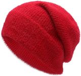 ZLYC Winter Slouchy Beanie Hat Warm Ribbed Knit Stretch Skull Cap for Women Men (Plain Red)