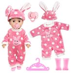 Doll Clothes for 14-18 Inch Baby Dolls, Sweet Outfits Jumpsuit Hat Socks Hanger and Pacifier, Doll Clothes Compatible with New Born Baby 30-45 cm Dolls Girls Birthday (Rabbit)(No Doll)