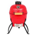 Doredo 13" Kamado Grill with Built-in Thermometer, Egg Grill with Cast Iron Grates, Bamboo handle, Portable Ceramic Grill with Low Stand for Backyard, Patio, Deck grilling, Red