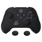 eXtremeRate PlayVital Samurai Edition Black Anti-slip Controller Grip Silicone Skin, Ergonomic Soft Rubber Protective Case Cover for Xbox Series S/X Controller with Black Thumb Stick Caps