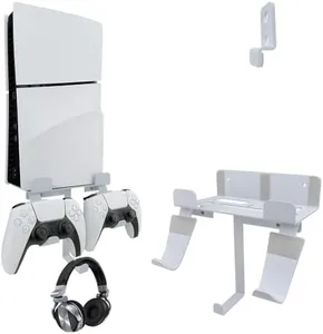 Chanvoo Wall Mount for PS5 Slim/PS5 Pro Console, Aluminum PS5 Slim Disc/Digital Console Wall Shelf Mount with Controller & Headphone Holder - White (Not for Regular PS5)
