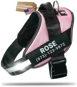 DOGGYKINGDOM Personalized Dog Harness with Custom Name Patches, No Choke, Reflective, Adjustable, Soft Padded Dog Vest Harness with Easy Control Handle for Small Size Dog, Pink, S