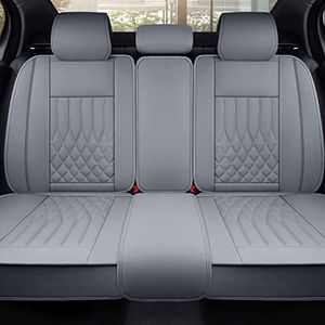 Aierxuan Rear Car Seat Covers with Waterproof Leather, Automotive Vehicle Cushion Cover Universal fit for Most Cars(Black-Grey, Rear seat Cover)