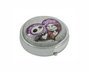 Pill Case Cute Purse Small Pill Box for Purse Organizer Glass Pill Holder Round Pocket Decorative Box Travel Storage Box (The Nightmare Before Christmas Jack and Sally)