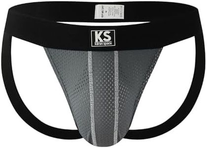 KAREN SPACE Jock Straps Low Rise Breathable Sexy Mesh Athletic Supporters T-Back Underwear, 1824SD-Grey, M