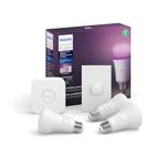 Philips Hue White & Colour Ambiance 9.5W Equivalent 60W A19 E26 LED Smart Bulb, Starter Kit, Colour Changing, Bluetooth & Zigbee Compatible, Voice Activated with Alexa, 3-Set & Smart Button