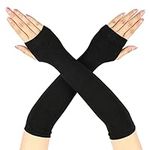 Long Black Fingerless Gloves Arm Warmers Elbow Length Gloves Winter Thermal Stretchy Knit Gloves Thumb Hole Long Fingerless Gloves for Women