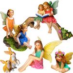 Mood Lab Fairy Garden - Miniature Family Kit Figurines & Accessories - Fairies Statue Set of 6 pcs - Outdoor or House Decor