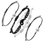 Yaomiao Yin Yang Bracelets Best Friend Couple Matching Bracelets Ying Yang Cord Relationship Bracelets Adjustable for BFF Friendship Relationship Boyfriend Girlfriend Gift, 4 Pieces, /, /