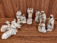 Breeze Handicrafts Stone Studded Christmas Crib Set/Nativity Set Baby Jesus Statue Handmade Nativity Scene Kudil Set 6 inch (White) (Model 1)