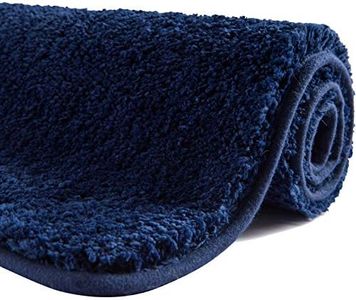 SFLXO 80cm x 50cm Non Slip Bath Mat Machine Washable Durable Soft Fluffy Microfiber Bathroom Mat Water Absorbent Bath Rug Navy Blue