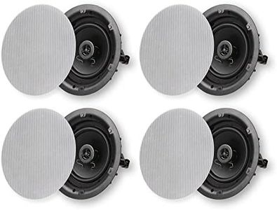 Micca 6.5" 2-Way in Ceiling or Wall Round Speakers, 4 Pack, 6.5 Inch Woofer, 8" Cutout Diameter, Low Profile Rimless Design, for Indoor Rooms or Covered Outdoor Porches, White, Paintable