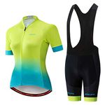 Weimostar Cycling Jersey Set Women Bike Jersey bib Shorts Suit Padded Ladies MTB top Bottom Shirts Road Mountain Bicycle Clothes Clothing Uniform Summer Racing Riding Blouse Female Green Blue XXL