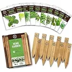 Herb Garden Seeds for Planting - 10 Culinary Herb Seed Packets Kit, Non GMO Heirloom Seeds, Plant Markers, Wood Gift Box - Home Gardening Gifts for Gardeners