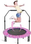 36'' Kids Trampoline Mini Foldable Trampoline with Adjustable Foam Handrail & Safety Padded Protective Cover Fitness Exercise Bungee Rebounder Jumper Indoor Outdoor Use for Toddler Boys Girls