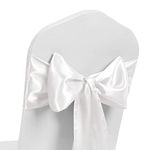 Satin Chair Sash WIDER FULLER BOWS Chair Sashes Bow Back Tie Ribbon Wedding Banquet Decoration (White, 100)