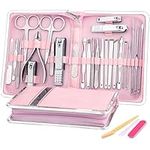 SONGQEE Manicure Set Nail Set Nail Clipper Kit for Women/Men，Manicure & Pedicure Sets 29pcs Nail Clipper Set Professional Stainless Steel Pedicure Set Fashion Grooming Tools for Girls (Pink Leather)