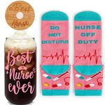 Mason Life Nurse Gifts For Women, Glass Cup and Sock for Nurse, Nurse Socks, Nurse Graduation Gift, Glass Cups with Lids, 20oz Drinking Glasses with Bamboo Lid and Straw, Reusable Cup Gift for Nurse