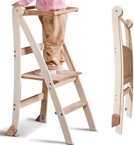 Tour d'apprentissage en Bois Montessori Gain de Place : Tour Pliable, Tabouret pour Enfants, échelle Pliable pour Enfants, Tour d'apprentissage avec Protection Anti-basculement