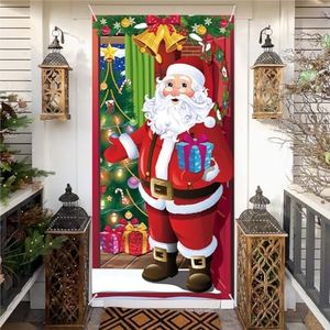 HAKOTOM Decoración de Cubierta de Puerta de Navidad, Bandera de Fondo Foto de Papá Noel, para Decoraciones de Fiesta de Navidad y Nuevo Año, 184x90cm (Papá Noel)