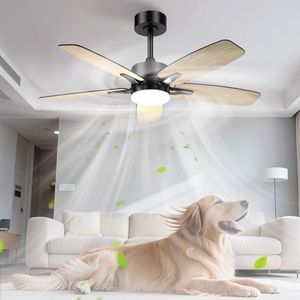 Hisummer 42 Inch Ceiling Fan with Lights and Remote for Bedroom/Living Room, Black & Brown 2-Color Blade, 3 CCT, 6 Speed, Quiet & Dimmable, Ventilateur Plafond Avec Lumiere