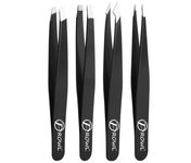 PROWL Professional Stainless Steel Tweezers for Facial Hair Women & Men – Set of 4 Eyebrow Tweezers for Ingrown Hair, Facial Hair, Splinter, Blackhead, and Tick Remover