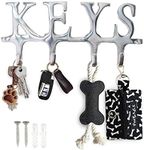 Comfify Key Holder for Wall - Cast Iron Decorative Farmhouse Rustic Wall Mount Key Organizer - 4 Key Hooks - Vintage Key Rack for Entryway with Screws and Anchors – 6x8” - Silver