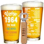 Jettryran 60th Birthday Gifts for Women Men 60 Years Old Birthday Gifts 60th Birthday Decorations Party Supplies- Vintage 1964-16 oz Beer Glass- Turning 60- B004