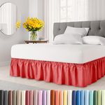 Wrap Around Dust Ruffle Bed Skirt - Red - for King Size Beds with 12 in. Drop - Easy Fit Elastic Strap - Pleated Bedskirt with Brushed Fabric - Wrinkle Free, Machine Wash - by CGK Linens