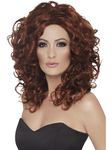 Smiffys Fantasy Wig, Auburn Curly, Ladies Glamour Wigs Fancy Dress, Adult Dress Up Wigs