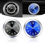 Yumfugu 2 PCS Automotive Quartz Movement Clock, 1.57" x 0.31" Double-Sided Tape Self-Adhesive Alloy Structure Luminous Clock, Personalized Decorative Accessories, for Most Car Models (Black & Blue)