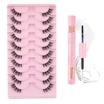 Glowing Win Half Lashes with Glue Natural Look False Eyelashes Clear Band with Bond and Remover 10 Pairs Cat Eye Lashes Kit Wispy Eyelashes Corner Lashes Set Reusable Strip Lashes