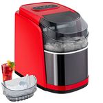 TANGZON Ice Maker Machine, 12kg/24H, 9 Bullet Ice Cubes in 6-13 Mins, 2 Cube Sizes, 2.2L Tank, No Plumbing Required, Self Cleaning Countertop Ice Cube Maker with Scoop & Basket for Home Bar (Red)