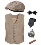 TOGROP 1920s Mens Costume Vest Hat Pocket Watch Accessories Set Adult Party Cosplay Brown Medium