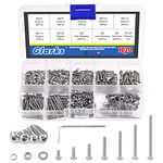 Glarks 1021Pcs M2 Button Head Screws 304 Stainless Steel Hex Socket Cap Screws Bolts and Nuts Washers Assortment Kit with Hex Wrench for Machinery Furniture Car Repair