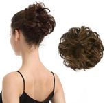 BARSDAR Human Hair Bun Extension - Medium Brown Human Hair Bun Extensions for Women - Real Human Hair Bun Hairpiece Natural Human Hair Bun Scrunchie Updo Daily- Medium Brown Mixed