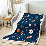 Sports Games Theme Fleece Throw Blanket Super Soft Cozy Basketball Baseball Sherpa Blanket for Kids Adult Soccer Hockey Printed Plush Blanket Sports Fans Fuzzy Blanket for Sofa Bed Couch(30x40 Inches)