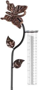 HOBYLUBY Butterfly Rain Gauge Outdoor, Metal Rain Gauge with 7-Inch Glass Tube, Decorative Rain Water Gauge for Garden, Yard, Lawn