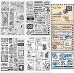 GLOBLELAND 4 Sheets Vintage Postage Postcard Clear Stamps for Card Making Text Background Silicone Stamp Seals Transparent Stamps for DIY Scrapbooking Journals Decorative Photo Album 11.7x8.3inch