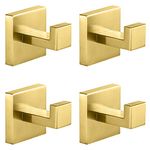 Menbyci 4 Pack Gold Towel Hook SUS 304 Stainless Steel Bathroom Rustproof Clothes Wall Mount Square Kitchen Heavy Duty Door Hanger