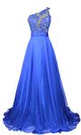 Meier Women's One Shoulder Lace Sheer Top Prom Pageant Formal Dress - Blue -