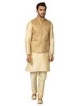 Modern Garments Mens Golden Kurta Set with Designer Nehru/Ethnic Jacket (38, Golden/Beige)