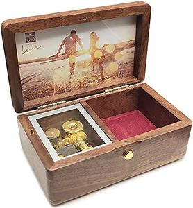 18 note wind up Solid Wood Jewelry Music Box with Photo Frame, for Christmas/Birthday/Valentine's Day/Mother's Day，Tune of You are My Sunshine. (Walnut Wood)