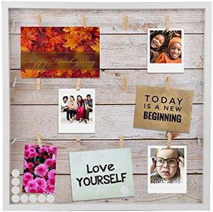 Houseables Picture Frame Collages, Magnetic Picture Boards Display, 20” x 20”, Light Rustic Wood, Hanging Photo Board, w/Clips, 10 Magnets, for Polaroids, Postcards, Memo, Art, Dorm, Wall, Bulletin